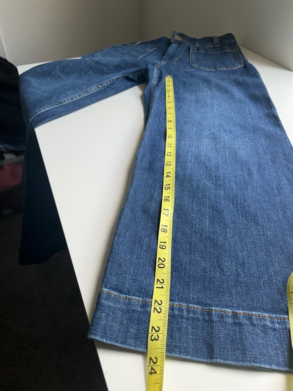Anthropologie Maeve The Colette Jeans Wide Leg Crop Patch Pocket Blue 25 Petite - Picture 12 of 12